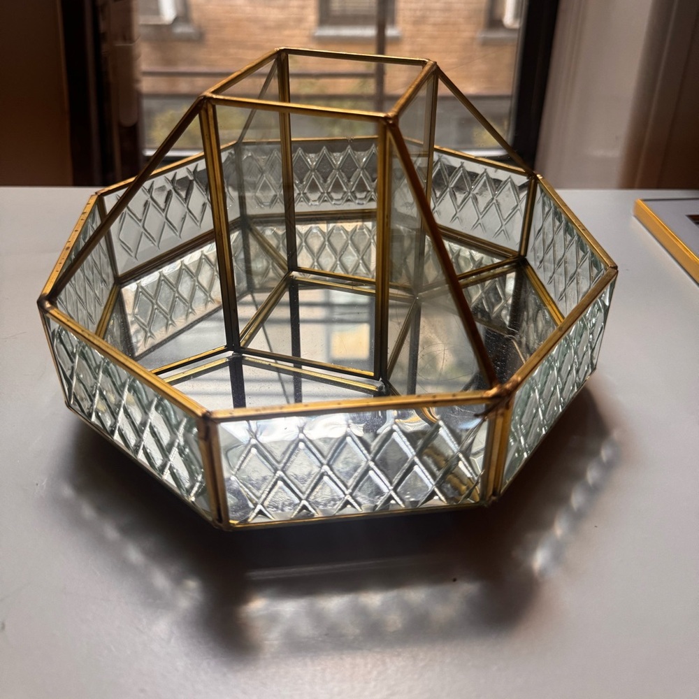 Geometric Glass Terrarium with Gold Accents